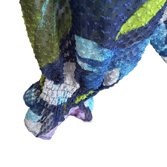 Isaac Mizrahi Blue & Purple Floral Size 4 Long Sleeve Textured Lined Blouse - Picture 5 of 6